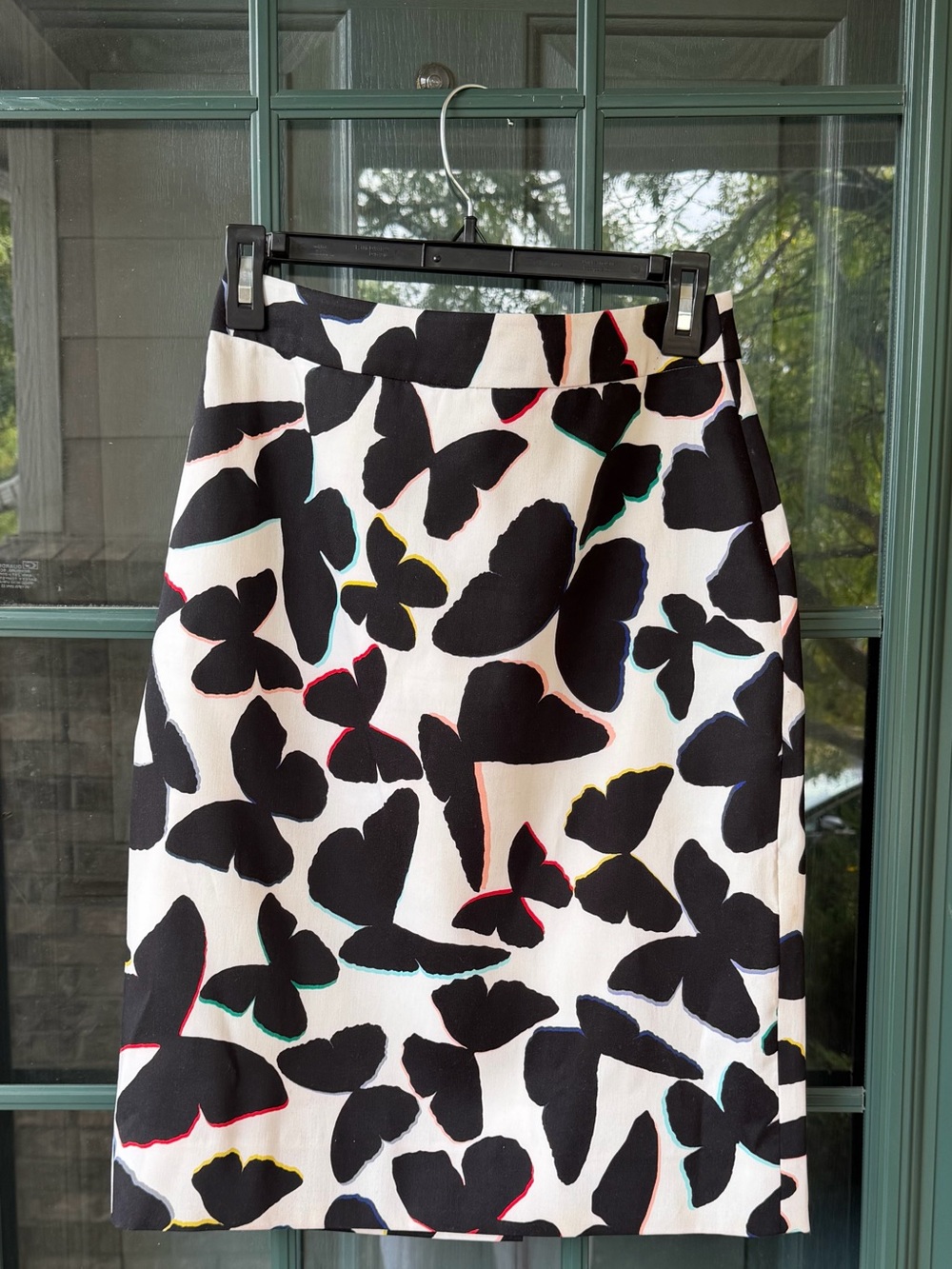 kate spade Black Butterfly-Print Pencil Skirt with Subtle Multicolor Edges